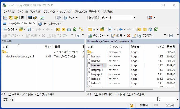 WinSCP 選択中のファイルをコマンドラインに入力するショートカットキー